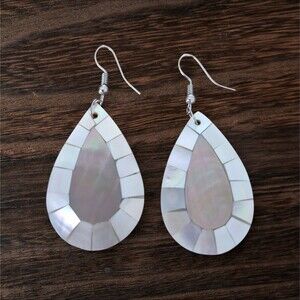 Vintage Handmade Shell Earrings Teardrop